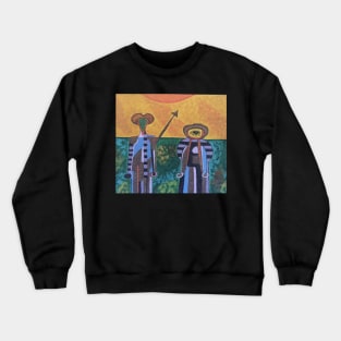 Mexican Style Abstract Colorful Don Quijote and Sancho Crewneck Sweatshirt
